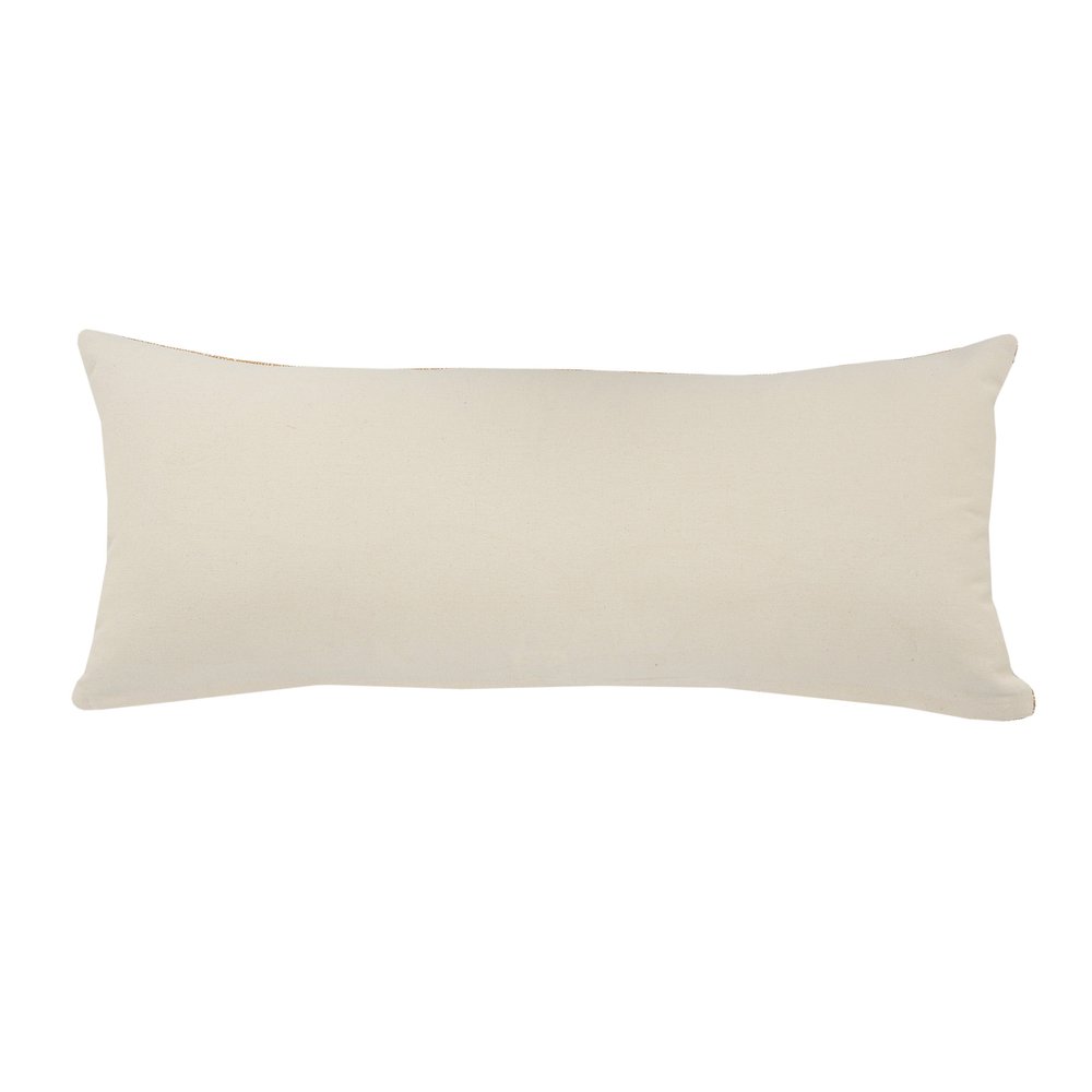 14" X 36" Off White Blue And Orange Cotton Striped Throw Pillow