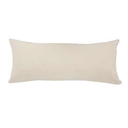 14" X 36" Off White Blue And Orange Cotton Striped Throw Pillow