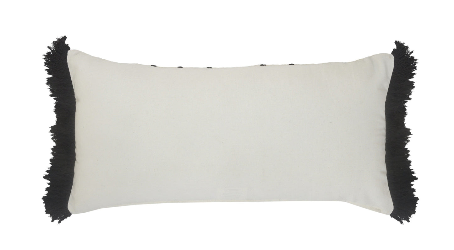 12" X 28" Ivory And Black 100% Cotton Striped Zippered Pillow