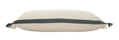 14" X 36" Dark Green And Cream 100% Cotton Striped Zippered Pillow