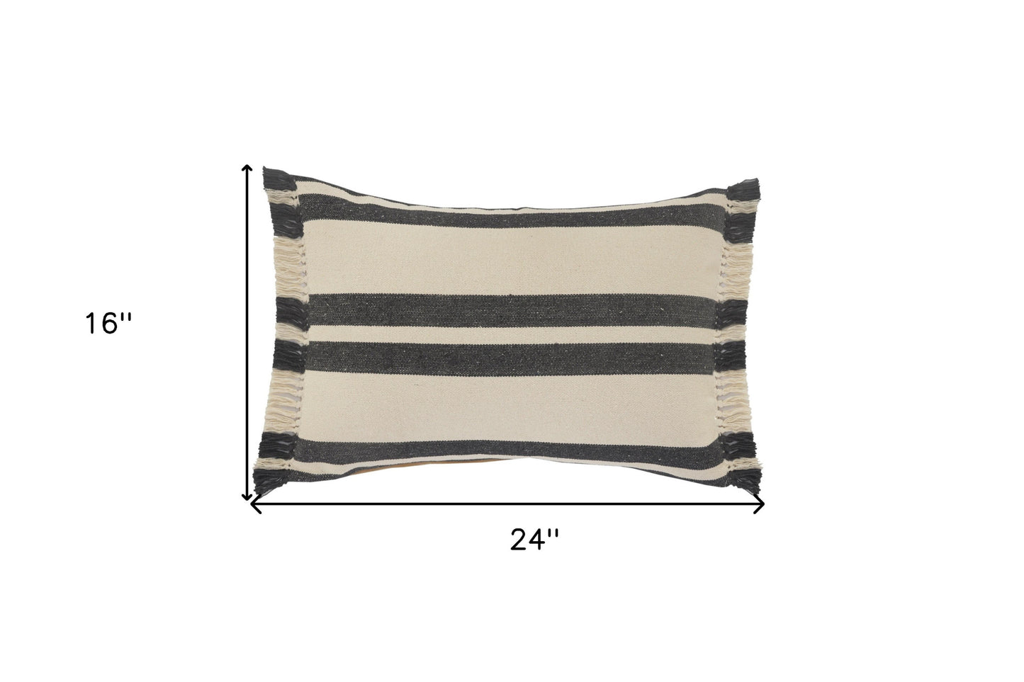 16" X 24" Gray And White 100% Cotton Striped Zippered Pillow