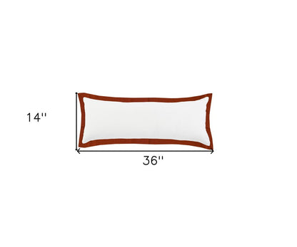 14" X 36" White And Moss Green 100% Cotton Geometric Zippered Pillow