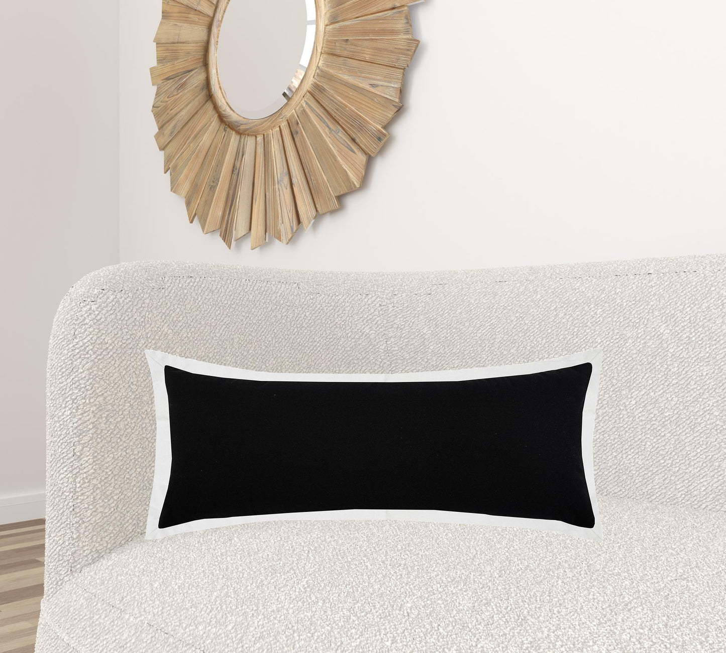 14" X 36" White And Black 100% Cotton Geometric Zippered Pillow