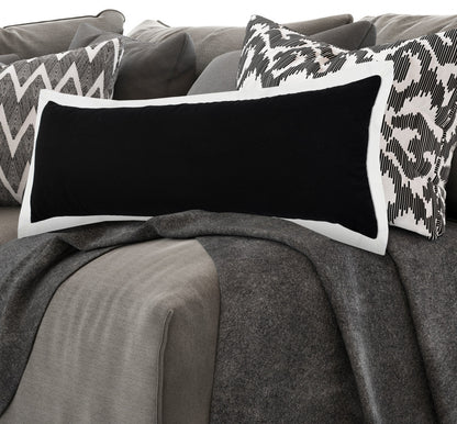 14" X 36" White And Black 100% Cotton Geometric Zippered Pillow