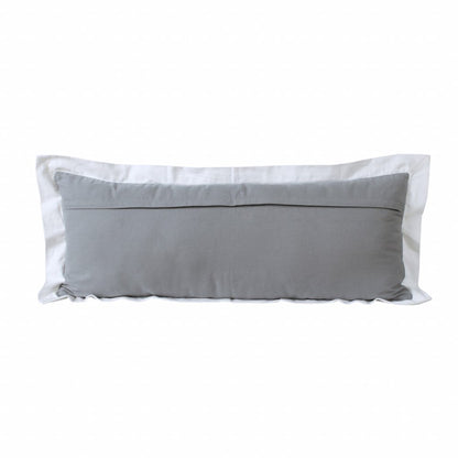 14" X 36" White And Icy Blue 100% Cotton Geometric Zippered Pillow