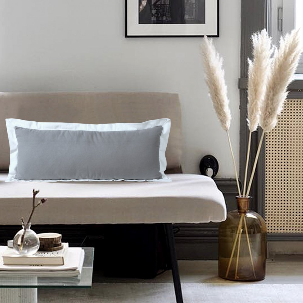 14" X 36" White And Red 100% Cotton Geometric Zippered Pillow