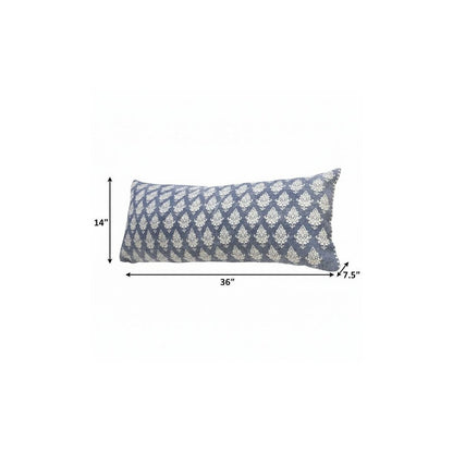 14" X 36" Vintage Indigo Blue And White 100% Cotton Geometric Zippered Pillow