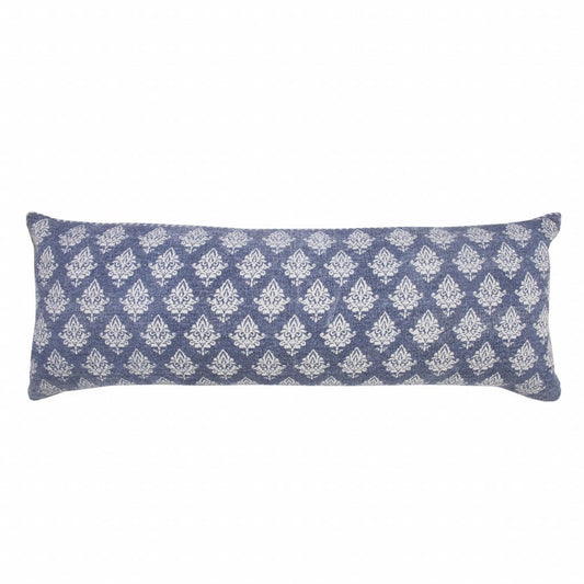14" X 36" Vintage Indigo Blue And White 100% Cotton Geometric Zippered Pillow