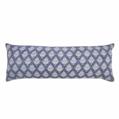 14" X 36" Vintage Indigo Blue And White 100% Cotton Geometric Zippered Pillow