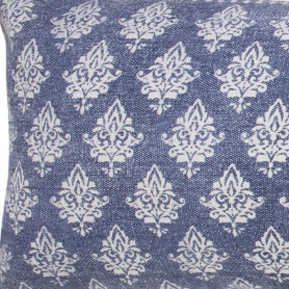 14" X 36" Vintage Indigo Blue And White 100% Cotton Geometric Zippered Pillow