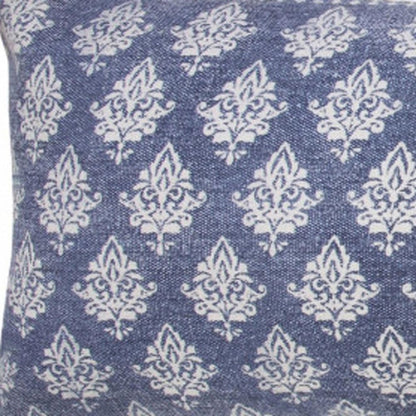 14" X 36" Vintage Indigo Blue And White 100% Cotton Geometric Zippered Pillow