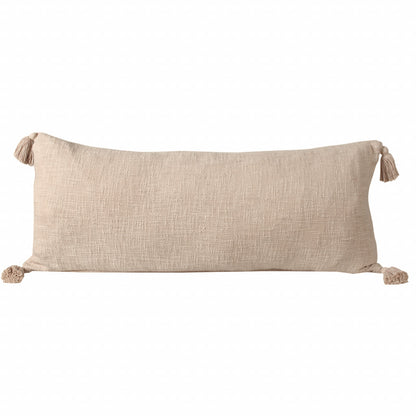 14" X 36" Beige 100% Cotton Zippered Pillow