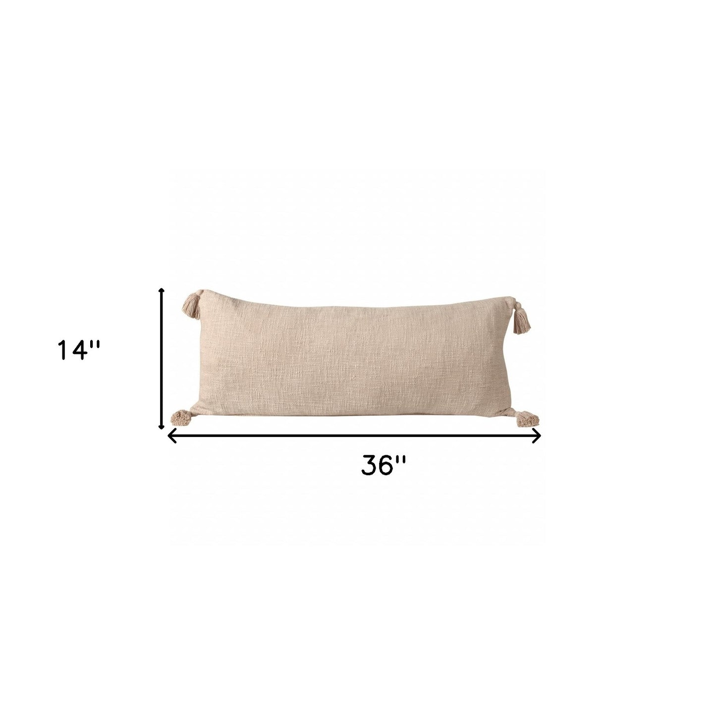 14" X 36" Beige 100% Cotton Zippered Pillow