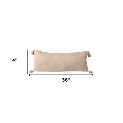 14" X 36" Beige 100% Cotton Zippered Pillow