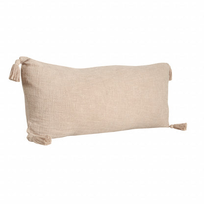 14" X 36" Beige 100% Cotton Zippered Pillow