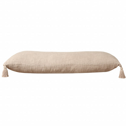 14" X 36" Beige 100% Cotton Zippered Pillow