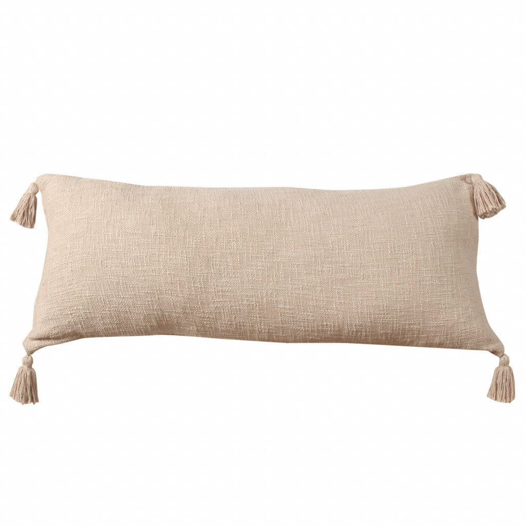 14" X 36" Beige 100% Cotton Zippered Pillow