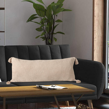 14" X 36" Black Cotton Throw Pillow with Tassels