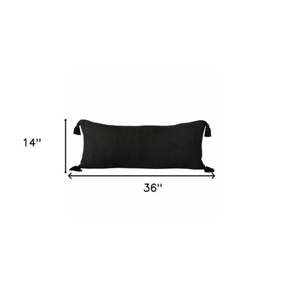 14" X 36" Black Cotton Throw Pillow with Tassels