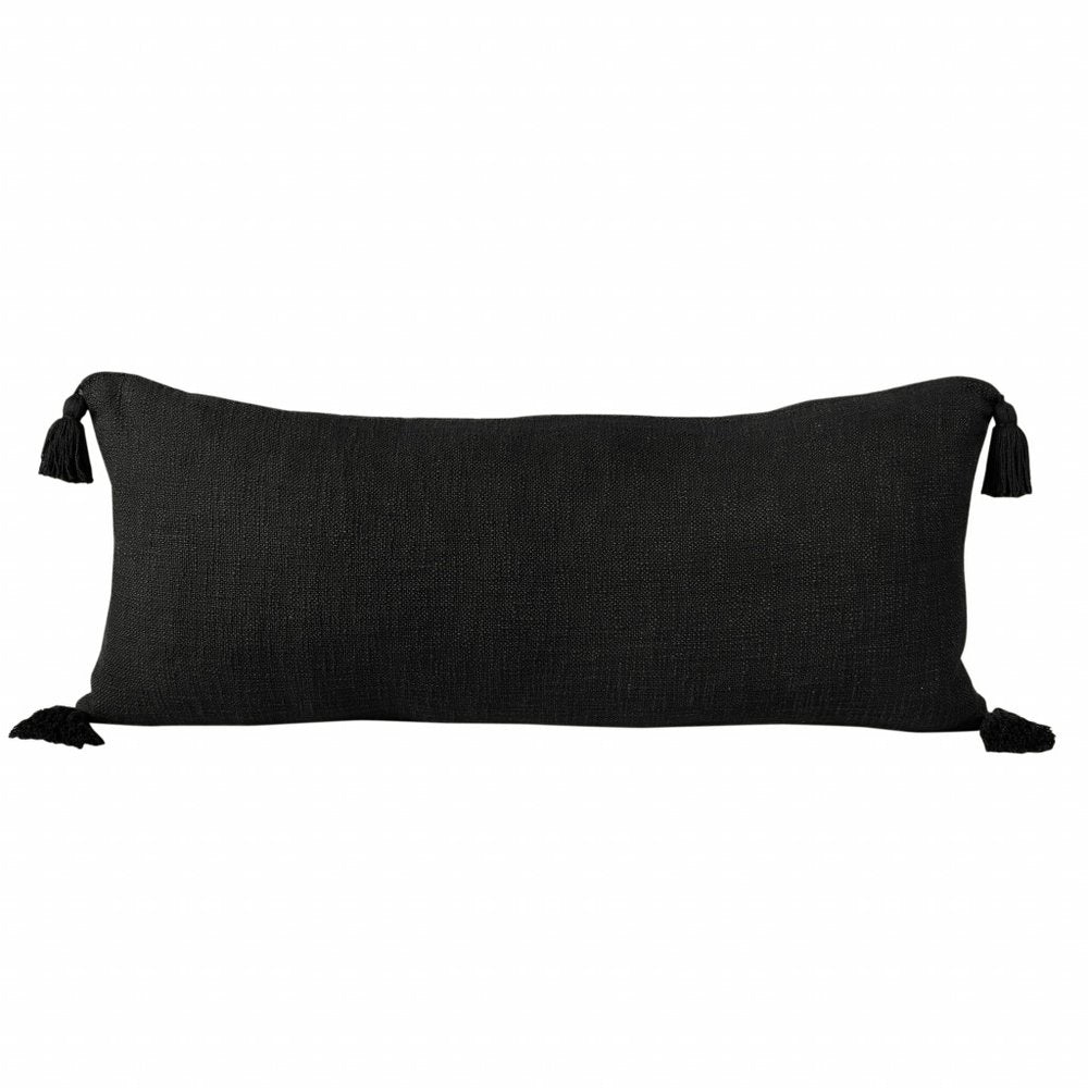 14" X 36" Black Cotton Throw Pillow with Tassels