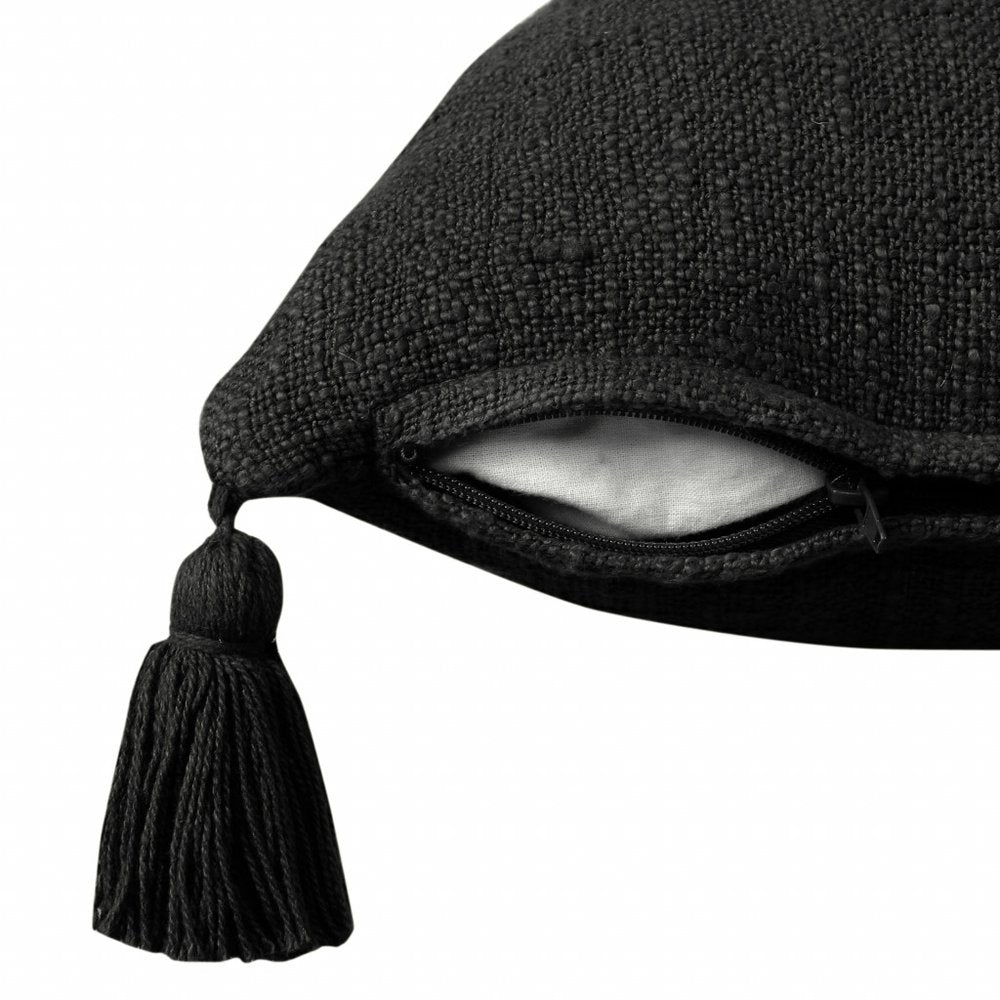 14" X 36" Black Cotton Throw Pillow with Tassels