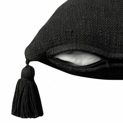 14" X 36" Black Cotton Throw Pillow with Tassels