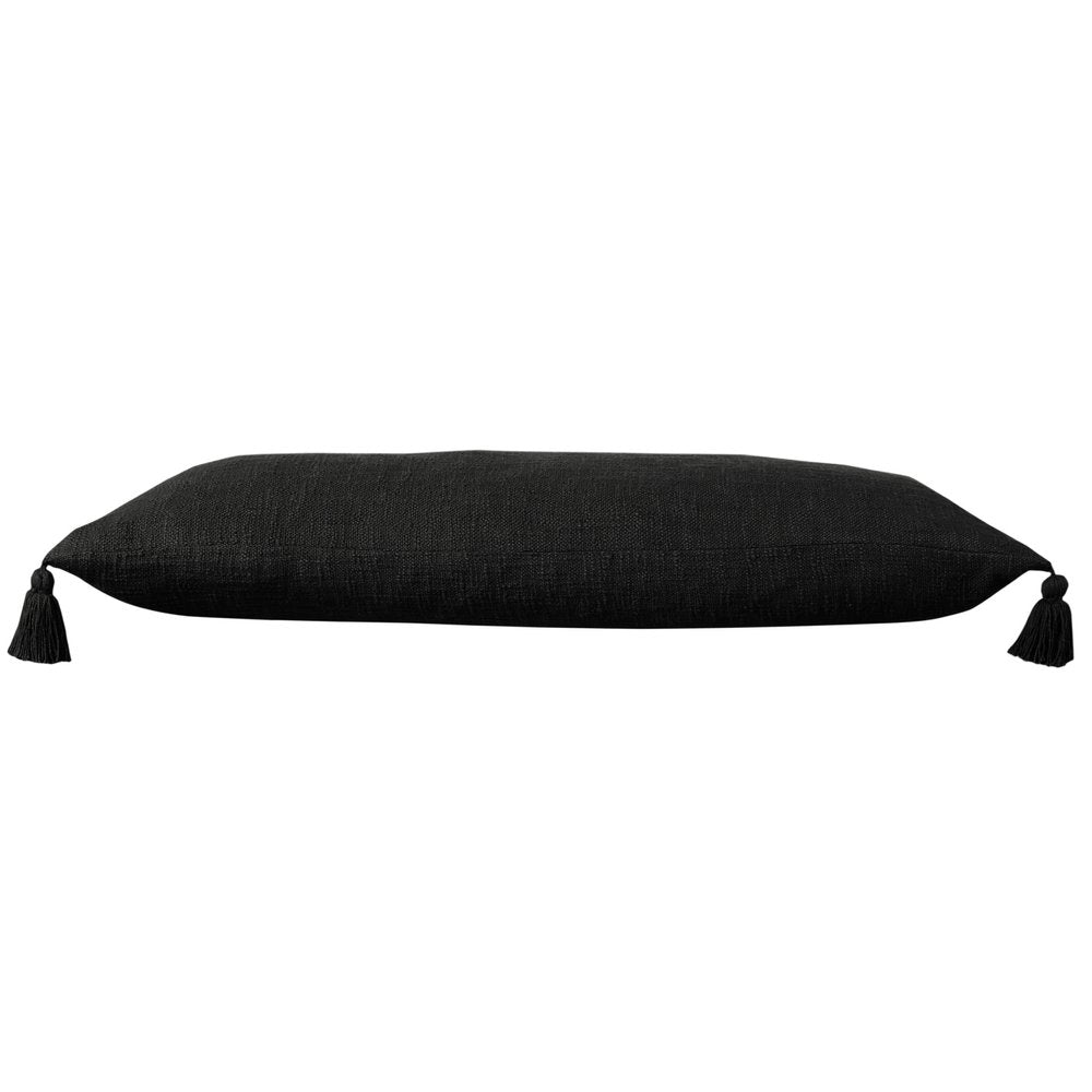 14" X 36" Black Cotton Throw Pillow with Tassels