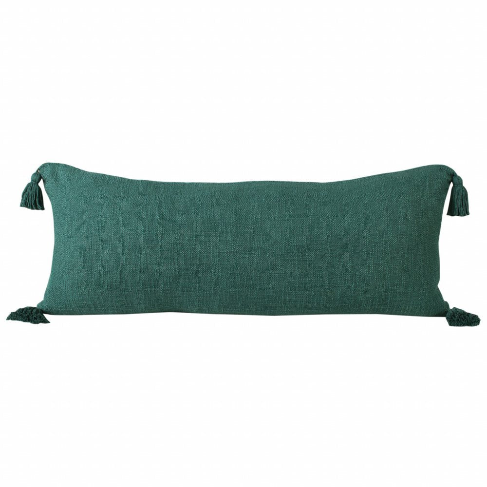 14" X 36" Black Cotton Throw Pillow with Tassels