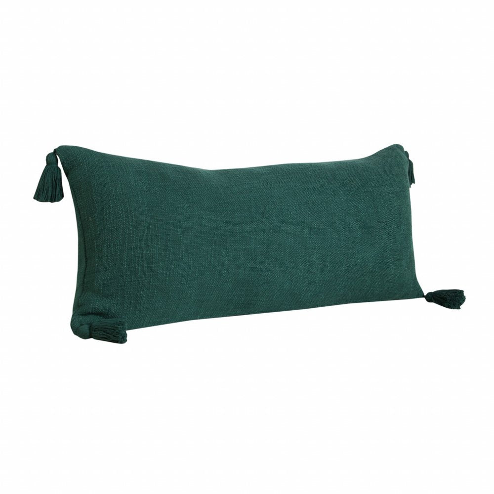 14" X 36" Black Cotton Throw Pillow with Tassels