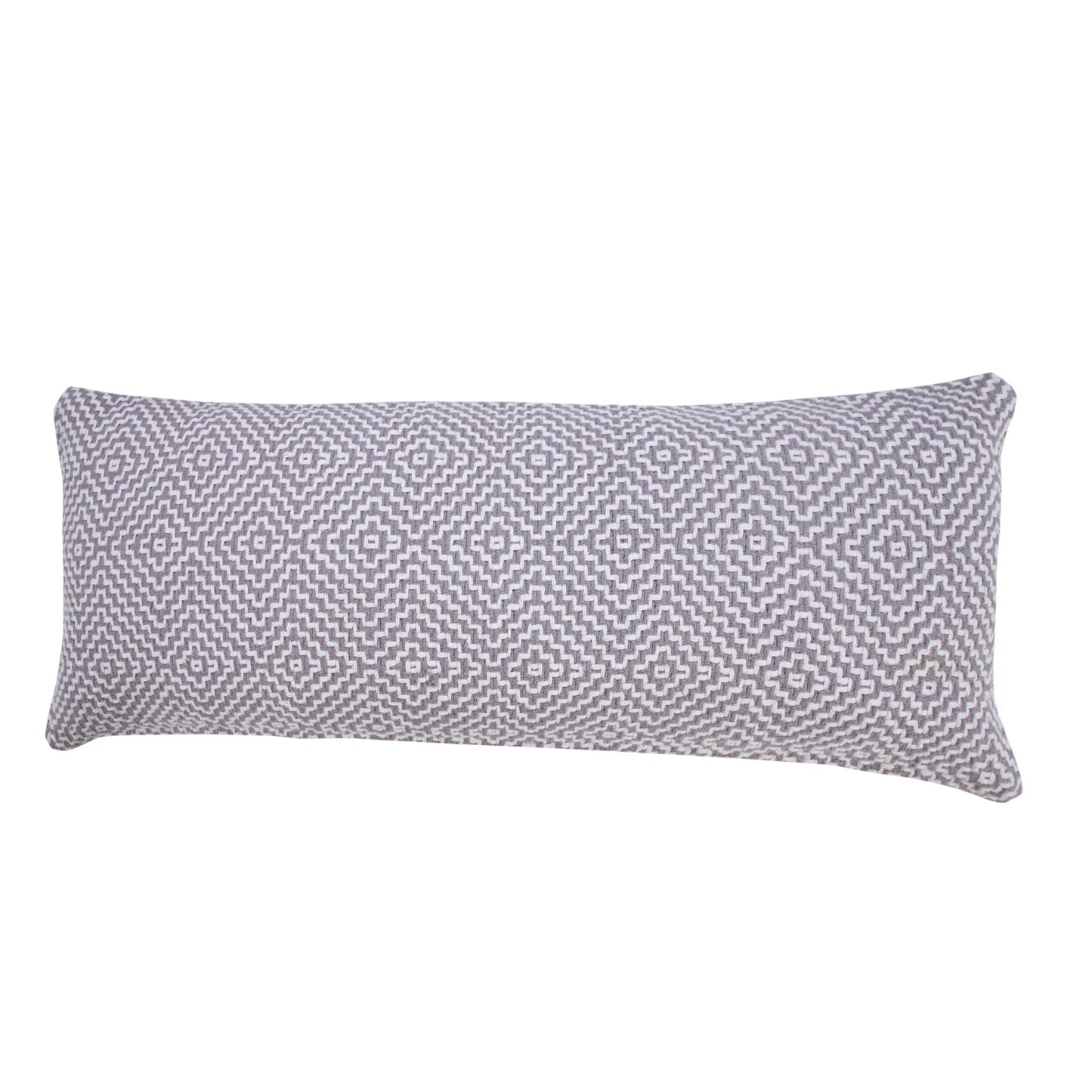 14" X 36" Blue And White 100% Cotton Geometric Zippered Pillow