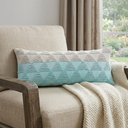 14" X 36" Gray And Off White Cotton Geometric Throw Pillow
