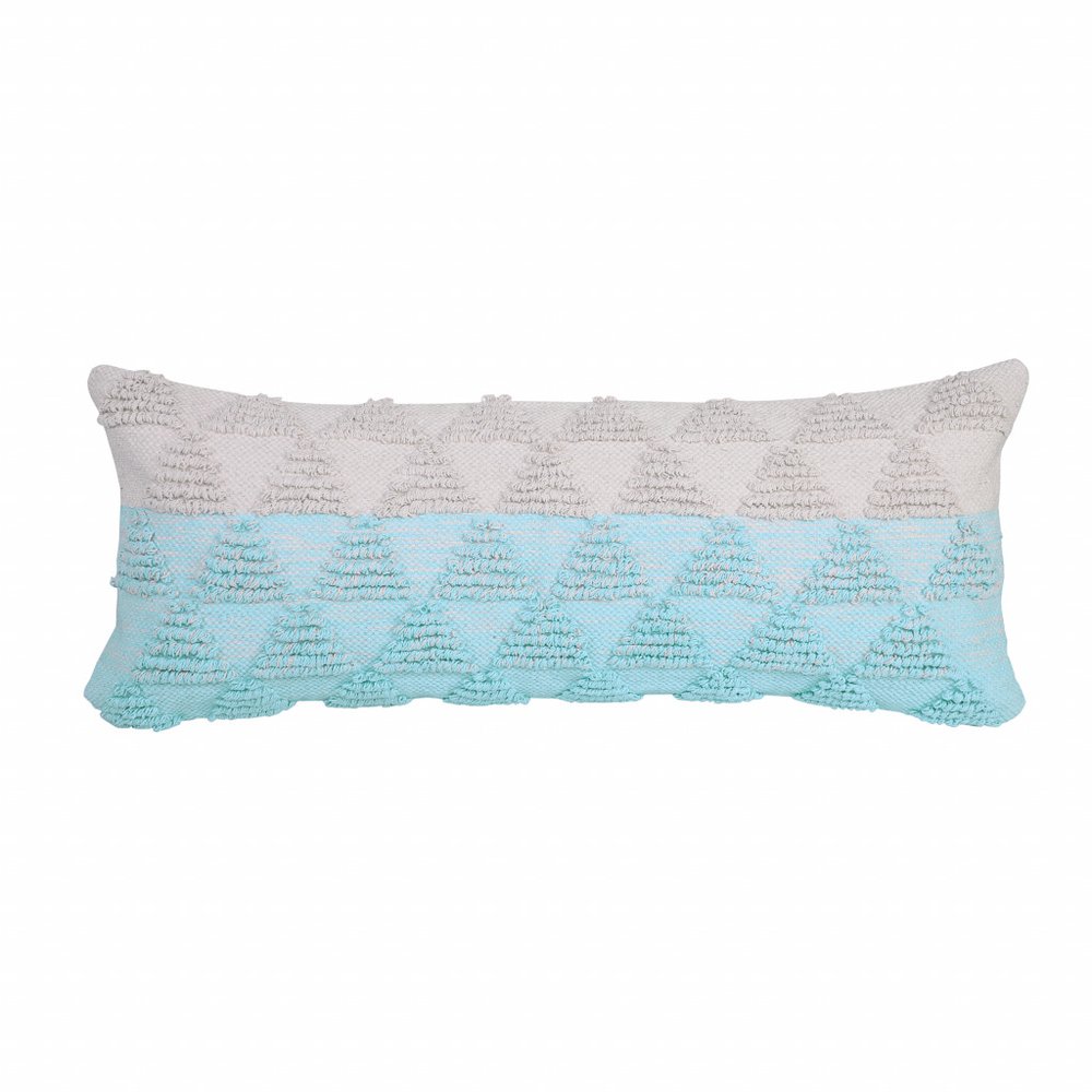 14" X 36" Gray And Off White Cotton Geometric Throw Pillow