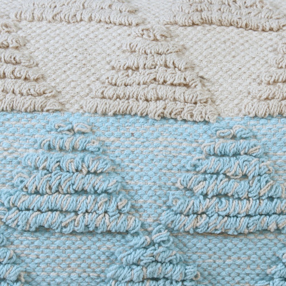 14" X 36" Light Blue And Off-White 100% Cotton Geometric Zippered Pillow