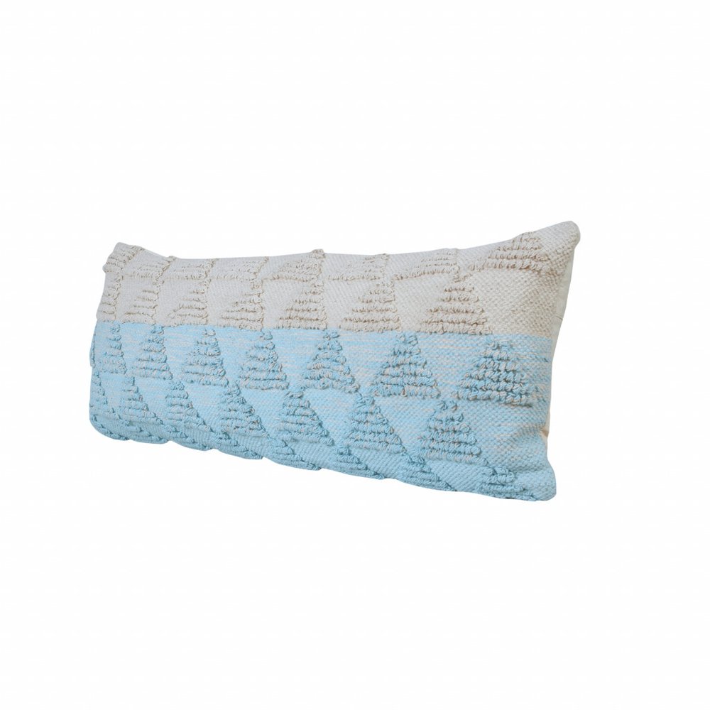 14" X 36" Gray And Off White Cotton Geometric Throw Pillow