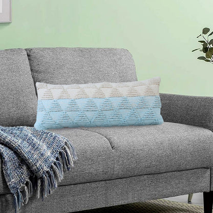 14" X 36" Gray And Off White Cotton Geometric Throw Pillow