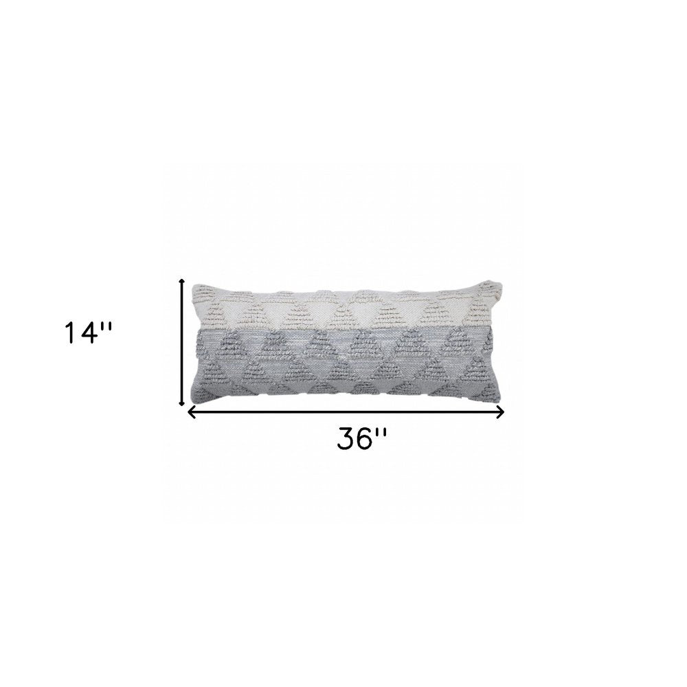 14" X 36" Gray And Off White Cotton Geometric Throw Pillow