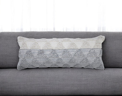 14" X 36" Gray And Off White Cotton Geometric Throw Pillow