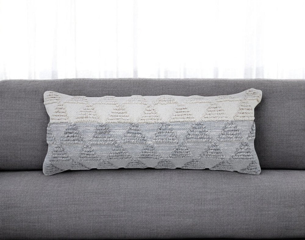 14" X 36" Gray And Off White Cotton Geometric Throw Pillow