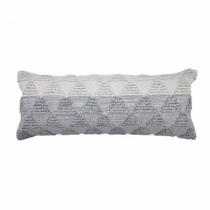 14" X 36" Light Blue And Off-White 100% Cotton Geometric Zippered Pillow