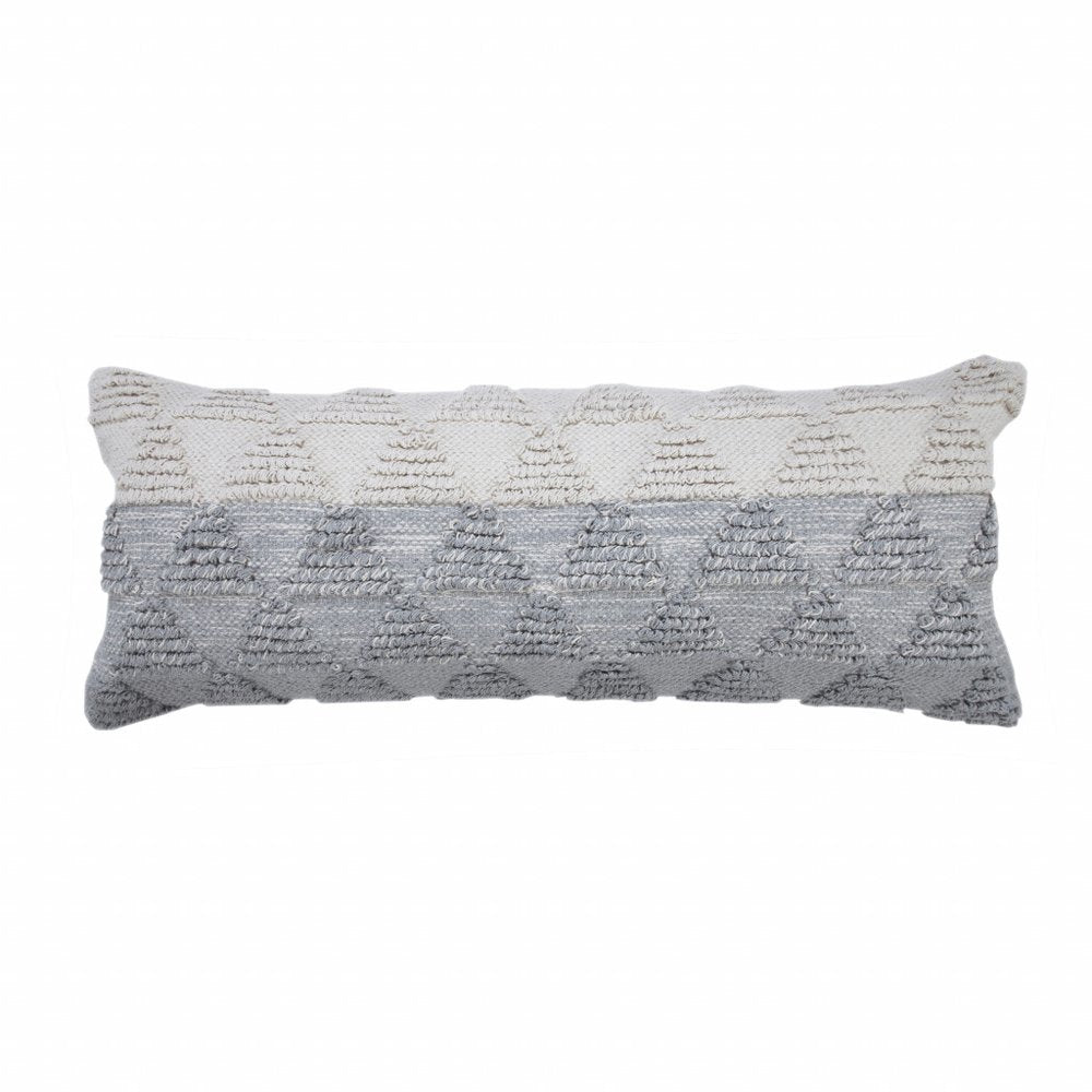 14" X 36" Light Blue And Off-White 100% Cotton Geometric Zippered Pillow