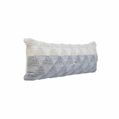 14" X 36" Light Blue And Off-White 100% Cotton Geometric Zippered Pillow