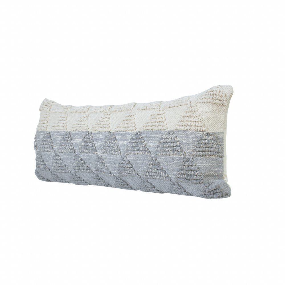 14" X 36" Gray And Off White Cotton Geometric Throw Pillow