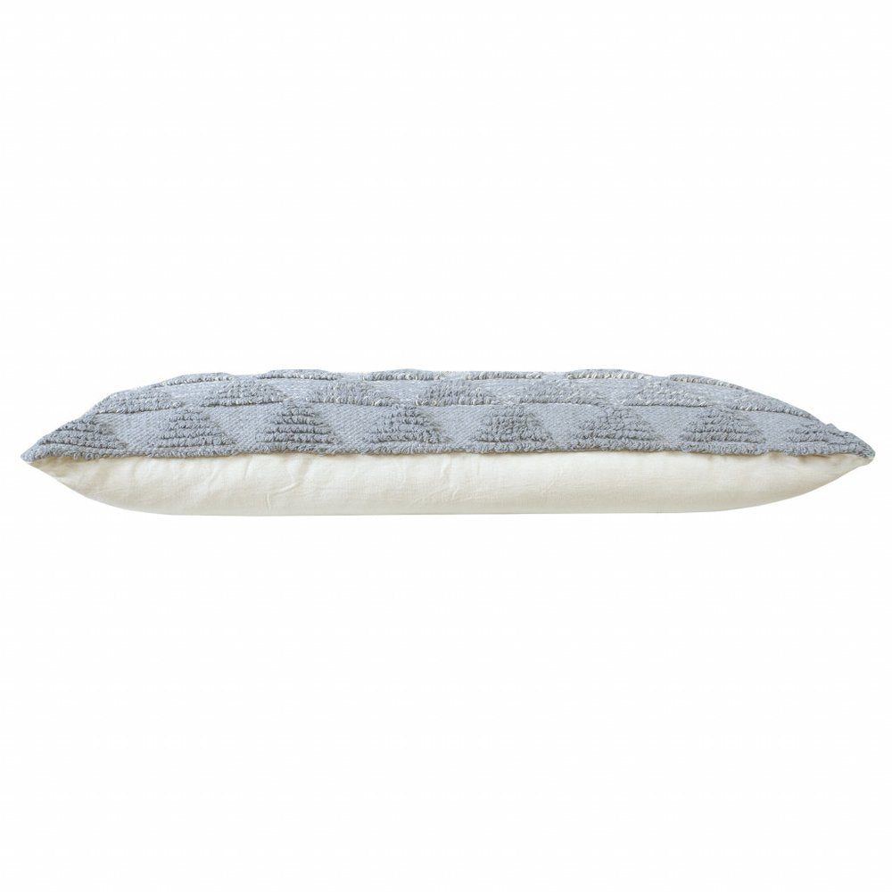 14" X 36" Gray And Off White Cotton Geometric Throw Pillow