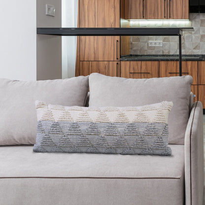 14" X 36" Gray And Off White Cotton Geometric Throw Pillow