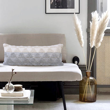 14" X 36" Gray And Off White Cotton Geometric Throw Pillow