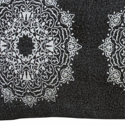 14" X 36" Black And White Cotton Medallion Throw Pillow