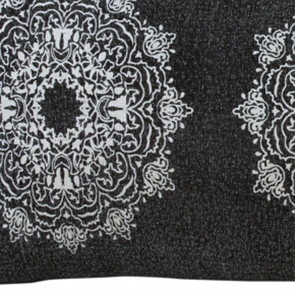 14" X 36" Black And White Cotton Medallion Throw Pillow