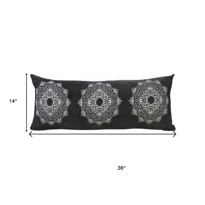 14" X 36" Black And White Cotton Medallion Throw Pillow