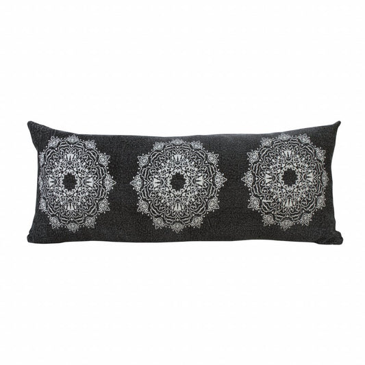 14" X 36" Dusty Rose And White Cotton Medallion Throw Pillow
