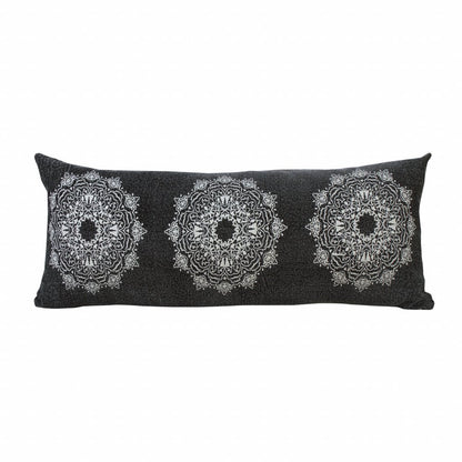 14" X 36" Black And White Cotton Medallion Throw Pillow
